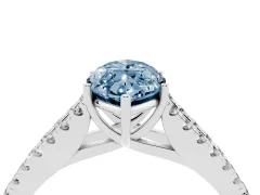 Fancy Blue Marquise Cut Diamond Split Shank Pavé Engagement Ring Set in Platinum with Prong-Held Center Stone