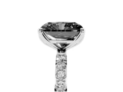 Fancy Black Radiant Cut Diamond Solitaire Engagement Ring Set in White gold with Round Pavé Band and Prong Setting