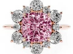 Fancy Pink Cushion Cut Diamond Cluster Halo Ring Set in Rose gold with Solitaire Band and Prong Setting