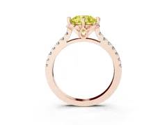 Fancy Yellow Round Cut Diamond Solitaire Ring Set in Rose gold with Pavé Band and Floral Prong Setting