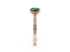 Fancy Green Round Cut Diamond Pavé Solitaire Ring Set in Rose gold with Round Band Accents and Prong Setting