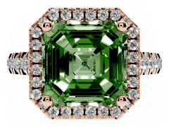 Fancy Green Asscher Cut Diamond Halo Engagement Ring Set in Rose gold with Pavé Band and Prong-Set Center