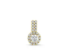 Round Halo Diamond Pendant Set in Yellow gold with Double Prong Center