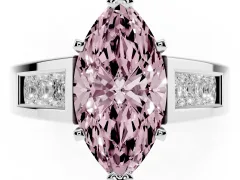 Fancy Pink Marquise Cut Diamond Solitaire Ring Set in White gold with Channel-Set Accent Stones and Prong Setting