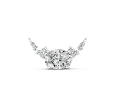 Oval Diamond Pendant Set in Silver with Heart Accents and Prong Setting