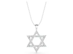 Pavé Round Diamond Star of David Pendant Set in White gold with Four-Prong Setting