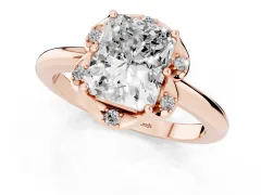 Radiant Cut Diamond Round Cluster Halo Ring Set in Rose gold with Solitaire Band and Prong Setting