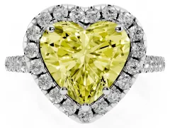 Fancy Yellow Heart Cut Diamond Pavé Halo Engagement Ring Set in Silver with Pavé Band and Prong Setting