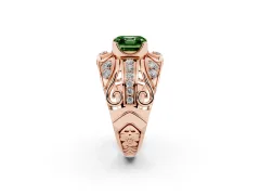 Fancy Green Asscher Cut Diamond Art Deco Ring Set in Rose gold with Pavé Split Shank