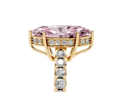 Fancy Pink Marquise Cut Diamond Solitaire Engagement Ring Set in Yellow gold with Pavé Band and Prong Setting