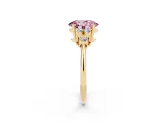 Fancy Pink Oval Cut Diamond Cluster Ring Set in Yellow gold with Plain Band and Prong Setting