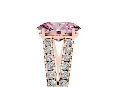 Fancy Pink Oval Cut Diamond Split Shank Pavé Engagement Ring Set in Rose gold with Prong-Held Center Stone