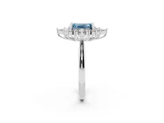 Fancy Blue Emerald Cut Diamond Cluster Halo Ring Set in Silver with Marquise and Round Accents