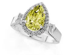 Fancy Yellow Pear Cut Diamond Halo Ring Set in Platinum with Pavé-Lined Split Shank Band
