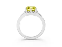Fancy Yellow Asscher Cut Diamond Round Cluster Halo Ring Set in Platinum with Solitaire Band and Prong Setting
