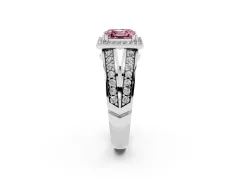 Fancy Pink Asscher Cut Diamond Halo Ring Set in Platinum with Double Pavé Split Shank