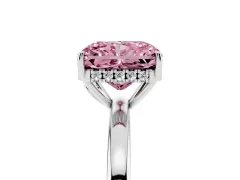 Fancy Pink Radiant Cut Diamond Solitaire Ring Set in Silver with Plain Band and Prong Setting