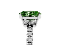 Fancy Green Oval Cut Diamond Three-Stone Pavé Ring Set in Platinum with Prong Setting