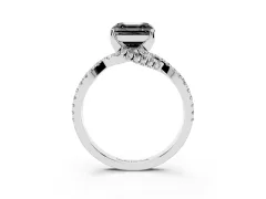 Fancy Black Asscher Cut Diamond Twist Pavé Solitaire Engagement Ring Set in Platinum with Prong Setting