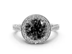Fancy Black Round Cut Diamond Halo Engagement Ring Set in Platinum with Accent Split Shank Band