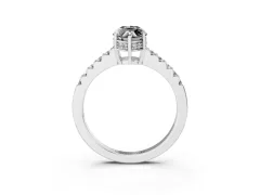 Fancy Black Marquise Cut Diamond Solitaire Engagement Ring Set in White gold with Pavé Band and Prong Setting
