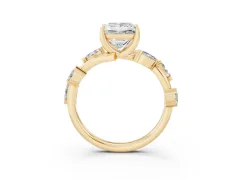 Princess Cut Diamond Solitaire Ring Set in Yellow gold with Twisted Marquise Accent Band
