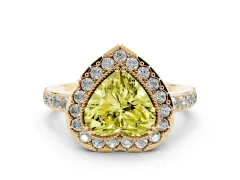 Fancy Yellow Heart Cut Diamond Halo Ring Set in Yellow gold with Pavé Shank and Prong Setting