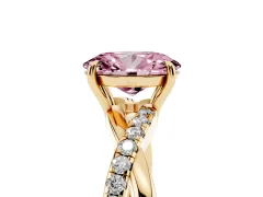 Fancy Pink Oval Cut Diamond Twisted Pavé Band Ring Set in Yellow gold with Prong Setting