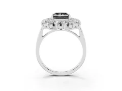 Fancy Black Princess Cut Diamond Floral Double Halo Ring Set in White gold with Round Petals