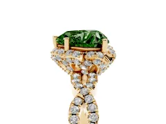Fancy Green Heart Cut Diamond Halo Twist Band Solitaire Ring Set in Yellow gold with Prong-Set Center Stone