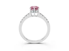 Fancy Pink Radiant Cut Diamond Solitaire Engagement Ring Set in Platinum with Pavé Band and Prong Setting