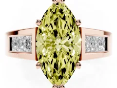Fancy Yellow Marquise Cut Diamond Solitaire Ring Set in Rose gold with Channel-Set Accent Stones and Prong Setting