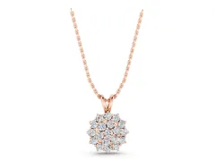 Cluster Round Diamond Pendant Set in Rose gold with Prong-Set Floral Group