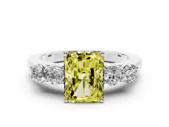 Fancy Yellow Radiant Cut Diamond Five-Stone Prong Set Band Ring Set in White gold with Polished Band