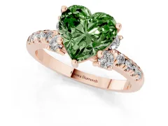 Fancy Green Heart Cut Diamond Three-Stone Pavé Ring Set in Rose gold with Prong Setting