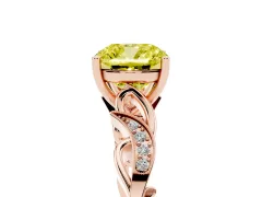 Fancy Yellow Cushion Cut Diamond Vine Band Solitaire Ring Set in Rose gold with Milgrain Prong Setting