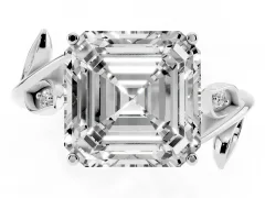 Asscher Cut Diamond Solitaire Twist Engagement Ring Set in Silver with Pavé Leaf Accents