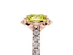 Fancy Yellow Princess Cut Diamond Solitaire Ring Set in Rose gold with Pavé Band and Floral Prong Setting