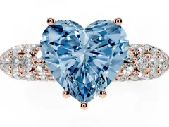Fancy Blue Heart Cut Diamond Pavé Band Solitaire Ring Set in Rose gold with Close-Set Accent Stones and Prong Setting
