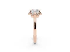Cushion Cut Diamond Round Cluster Halo Ring Set in Rose gold with Solitaire Band and Prong Setting