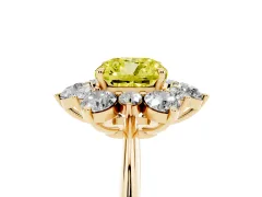 Fancy Yellow Cushion Cut Diamond Cluster Halo Ring Set in Yellow gold with Solitaire Band and Prong Setting