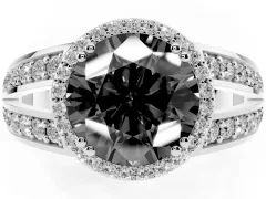 Fancy Black Round Cut Diamond Halo Ring Set in Silver with Double Pavé Split Shank