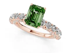 Fancy Green Emerald Cut Diamond Solitaire Ring Set in Rose gold with Shared Prong Pavé Band