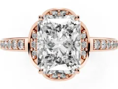 Radiant Cut Diamond Halo Ring Set in Rose gold with Channel Set Band and Prong Setting
