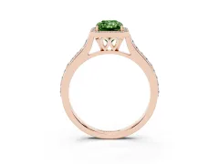 Fancy Green Radiant Cut Diamond Halo Engagement Ring Set in Rose gold with Round Pavé Shoulders and Heart Gallery