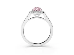 Fancy Pink Pear Cut Diamond Pavé Halo Engagement Ring Set in Platinum with Pavé Band and Prong Setting