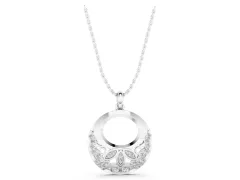 Round Diamond Leaf Filigree Pendant Set in White gold with Pavé Setting