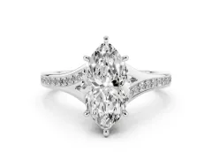Marquise Cut Diamond Solitaire Ring Set in Silver with Pavé Accent Band and Classic Prong Setting