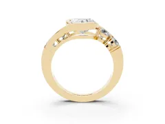 Heart Cut Diamond Bezel Bypass Ring Set in Yellow gold with Round Accents