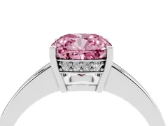 Fancy Pink Cushion Cut Diamond Pavé Band Prong Set Solitaire Ring Set in Silver